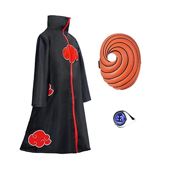 CULTURE PARTY Akatsuki Cape Itachi pour enfants et adultes, ensemble de costume Akatsuki avec anneau de robe Akatsuki Masque 