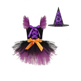 TiaoBug Enfant Fille Déguisement Carnaval Sorcière Cosplay Magicien Costume Halloween Fête Anniversaire Robe à Étoiles Paille
