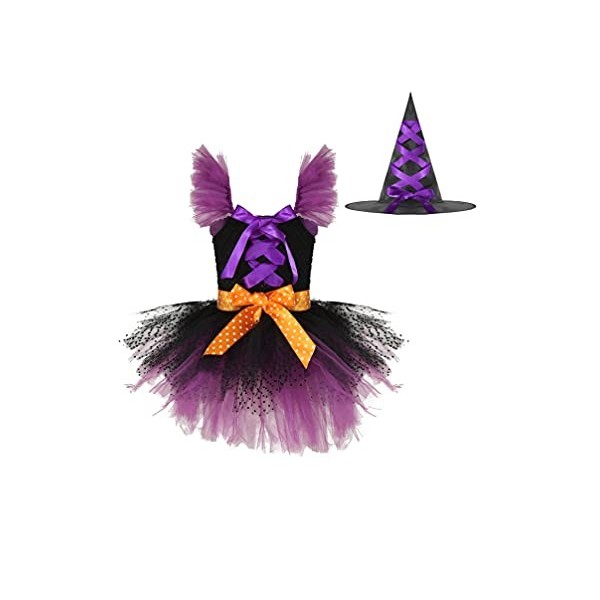 TiaoBug Enfant Fille Déguisement Carnaval Sorcière Cosplay Magicien Costume Halloween Fête Anniversaire Robe à Étoiles Paille