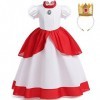 Enfants Filles Princesse Peach Costumes Halloween Fête Cosplay Manches Courtes Robe Longue Avec Couronne Dorée Ensemble Fête 