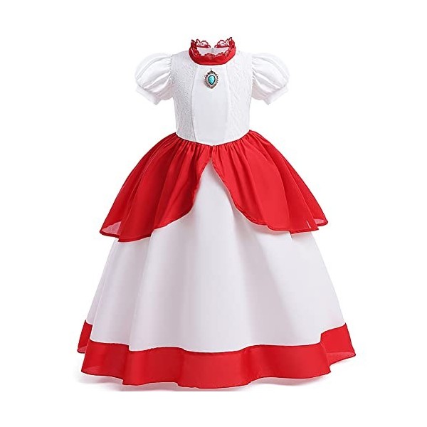 Enfants Filles Princesse Peach Costumes Halloween Fête Cosplay Manches Courtes Robe Longue Avec Couronne Dorée Ensemble Fête 