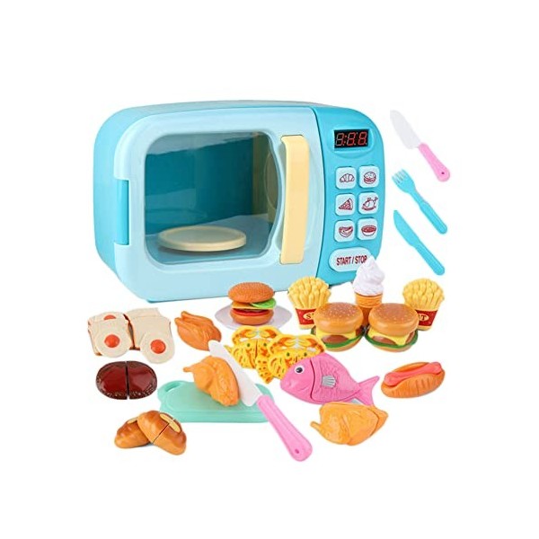 Four A Micro-Ondes Jouet Enfant, 28pcs Jouet Micro-Ondes avec Lumière Et Son, Ustensiles De Cuisine Enfant avec Simulation Al