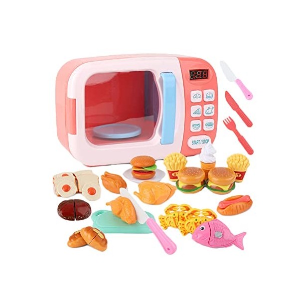 Four A Micro-Ondes Jouet Enfant, 28pcs Jouet Micro-Ondes avec Lumière Et Son, Ustensiles De Cuisine Enfant avec Simulation Al