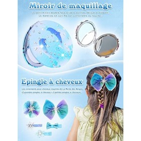 New front Fille Robe Princesse Elsa Déguisement Reine des Neiges Accessoires Baguette Magique Couronne Miroir Barrettes Clips