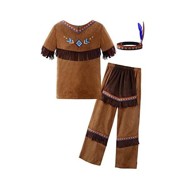 ReliBeauty Déguisement Indienne Costume Amérindien pour Enfant Marron, 3-4 ans, 100