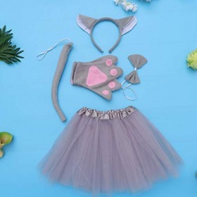 NUOBESTY Lot de 5 déguisements pour Oreilles de Loup, Bandeau Tutu échec, nœud Papillon, Gant, Queue danimal, Oreilles pour 
