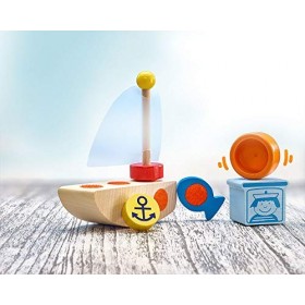 Selecta 62078 Klettini Bateau, mini jeu de construction en bois, en 6 parties