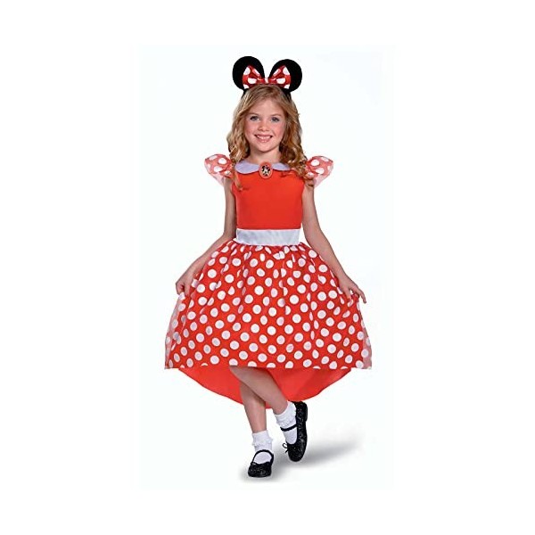 DISGUISE Officiel Classic Deguisement Minne Fille avec Oreille Minnie Rouge, Robe Minnie Mouse Déguisement de Carnaval Mardi 