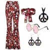 LOMUG Costume hippie pour femme, vêtements hippie pantalon évasé pour femme multicolore hippie paix chaîne lunettes bandeau a