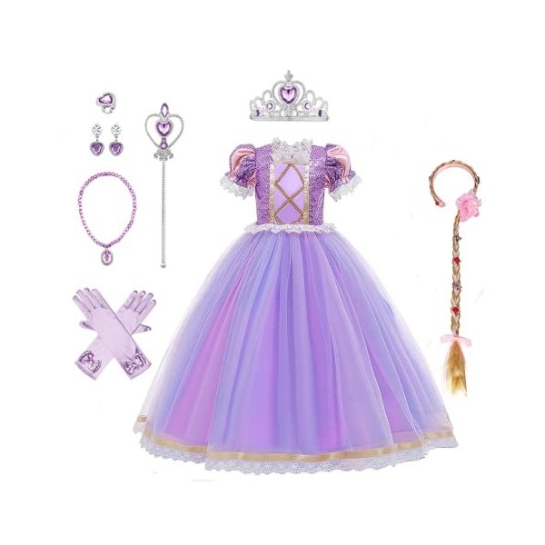 IBTOM CASTLE Filles Princesse Robe+Accessoires Raiponce Ensemble Conte De Fées Cosplay Halloween Carnaval Costumes Noël Anniv