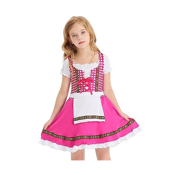 IBAKOM Enfants Filles Oktoberfest Outfit Bavarois Robe Dirndl Costume Carnaval Médiéval Fête bière Jeune Cosplay Déguisement 