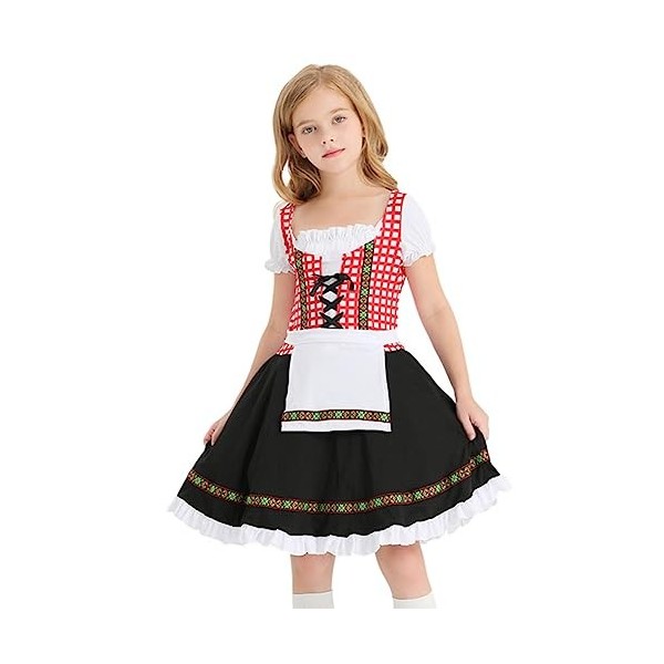 IBAKOM Enfants Filles Oktoberfest Outfit Bavarois Robe Dirndl Costume Carnaval Médiéval Fête bière Jeune Cosplay Déguisement 