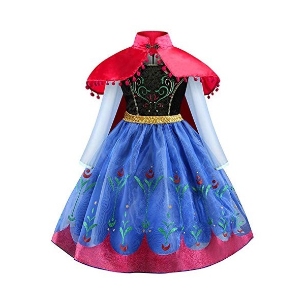 IWEMEK Déguisements Anna Robe Princesse avec Cape Reine des Neiges Costume Enfant Fille Anniversaire Noël Halloween Partie Ca