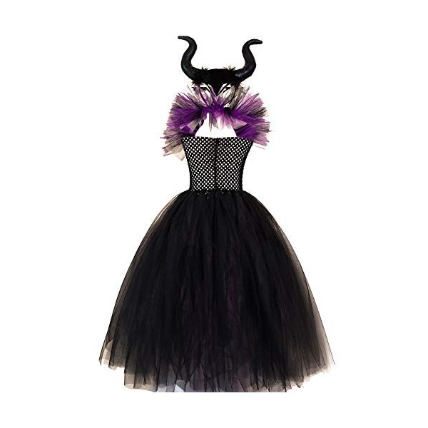 OBEEII Déguisement Maléfique Fille Halloween Carnaval Tutu Robe ave Bandeau +Ailes Sleeping Beauty Halloween Noël Costume pou