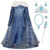 Monissy La Reine des Neiges Elsa Princesse Robe Fille Bleu Col Blanc Duvet Manche Longue Cape Tulle Glace Neiges Imprimé Asym