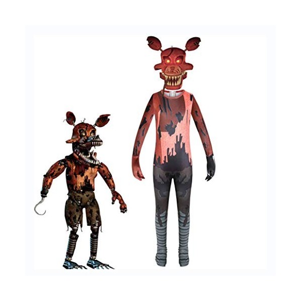 Jiumaocleu Costume de jeu Five Nights pour garçons et filles FNAF Combinaison effrayante avec masque dhorreur, costume de fê