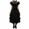 Geagodelia Déguisement Mercredi Addams Enfant Robe Mercredi Addams Cosplay Costume Famille Addams Pour Fille Femme Ensemble 