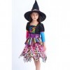 IKALI Costume de sorcière pour filles robe magique pour enfants tenue de fête dhalloween jupe de couleur avec chapeau