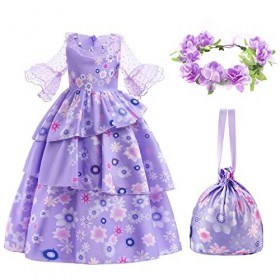Kitimi Deguisement Encanto Mirabel, Deguisement Robe Filles Isabela Princesseavec Sac et Couronne pour les Filles Déguisement