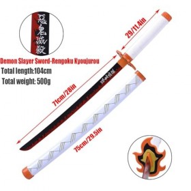 MAYKAR 75cm/104cm Épée De Samouraï Cosplay avec Fourreau, Katana en Bois, Demon Slayer-Rengoku Kyoujurou pour Jouets pour Enf