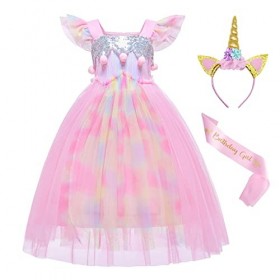 Eledobby Filles Licorne Costume Enfants Princesse Déguisements 3 Pièces Tenues pour Halloween Fête Danniversaire Carnaval Ro