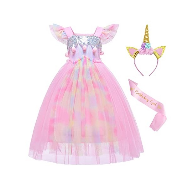 Eledobby Filles Licorne Costume Enfants Princesse Déguisements 3 Pièces Tenues pour Halloween Fête Danniversaire Carnaval Ro