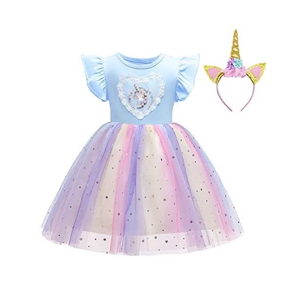 Eledobby Filles Licorne Costume Enfants Princesse Déguisements 3 Pièces Tenues pour Halloween Fête Danniversaire Carnaval Ro