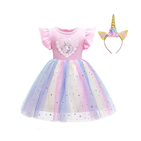 Eledobby Filles Licorne Costume Enfants Princesse Déguisements 3 Pièces Tenues pour Halloween Fête Danniversaire Carnaval Ro