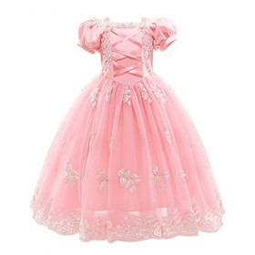 IMEKIS Filles Cendrillon Aurore Costume Princesse Fantaisie Halloween Carnaval Cosplay Habiller Robe en Tulle à Volants Fleur