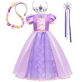 SunHibay Filles Princess Fairy Tale Cosplay Costume Ariel Raiponce Aurora Kids Fancy Party Dress Up Vêtements Robe violette a