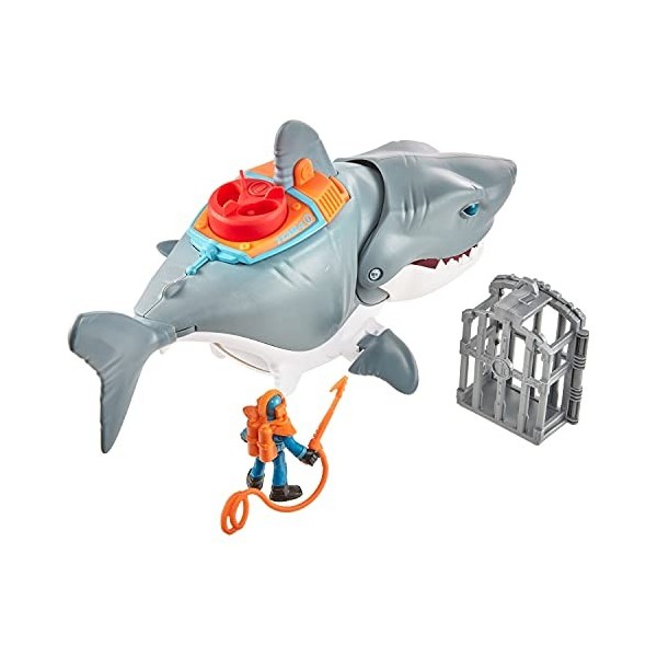 Imaginext Requin Méga Mâchoire avec figurine de plongeur, cage et accessoires inclus, jouet pour enfant de 3 à 8 ans, GKG77