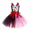 IDOPIP Déguisement Cruella Deville Enfant Fille 101 Dalmatiens Tutu Robe en Tulle avec Accessoires pour Halloween Cosplay Fêt