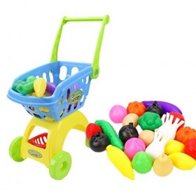 Xiang Ru 31*20.5*50cm Chariot Enfant Jouet Dînette avec 25Pcs Accessoire Aléatoire Bleu