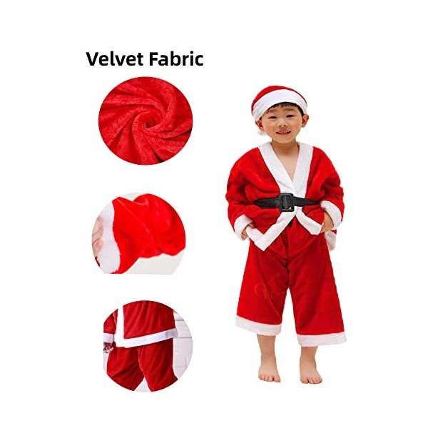 WRGUOIU Costume de Père Noël pour enfant - Costume de Père Noël pour enfant garçon - Costume de Père Noël en velours rouge de