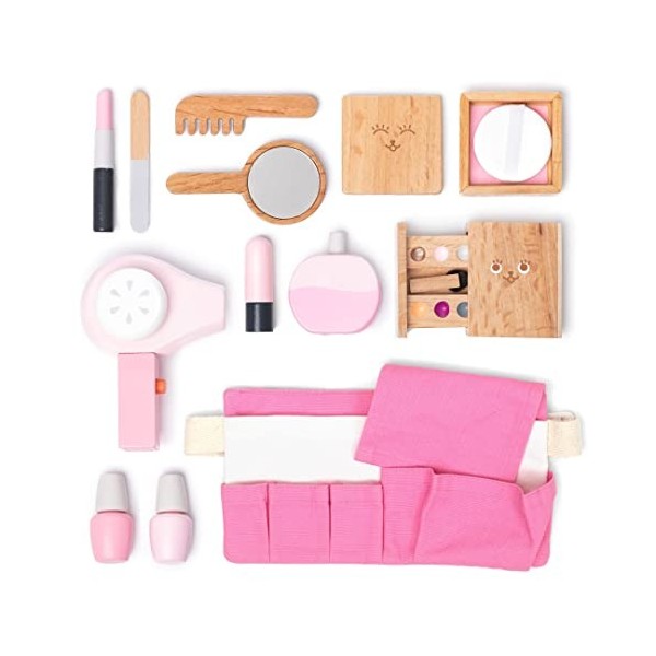 UMU® Kit de Jeu de Maquillage en Bois pour Enfants avec Sac Incluant Maquillage, Sèche-Cheveux, Miroir etc., Mallette de Maqu