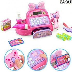 BAKAJI Enregistreur de caisse jouet pour enfants, lumières et sons avec tiroir Soldi ouvrable Scanner Accessoires Cheveux et 