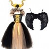 OBEEII Déguisement Maléfique Fille Halloween Carnaval Tutu Robe ave Bandeau +Ailes Sleeping Beauty Halloween Cosplay Noël Cos