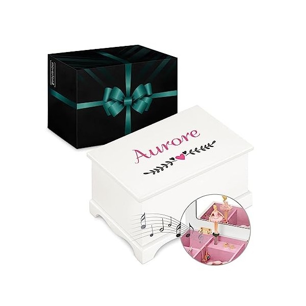 Maverton Boîte à Bijoux Musicale personnalisée avec ballerine - 17x11x9 Coffret à trésors avec impression pour petite fille -