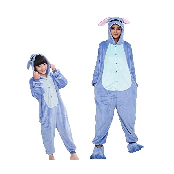 emmarcon Kigurumi Pyjamas Animaux pour enfants Enfants Costume de carnaval Halloween Fête Cosplay Unisexe, bleu, 4-5 ans