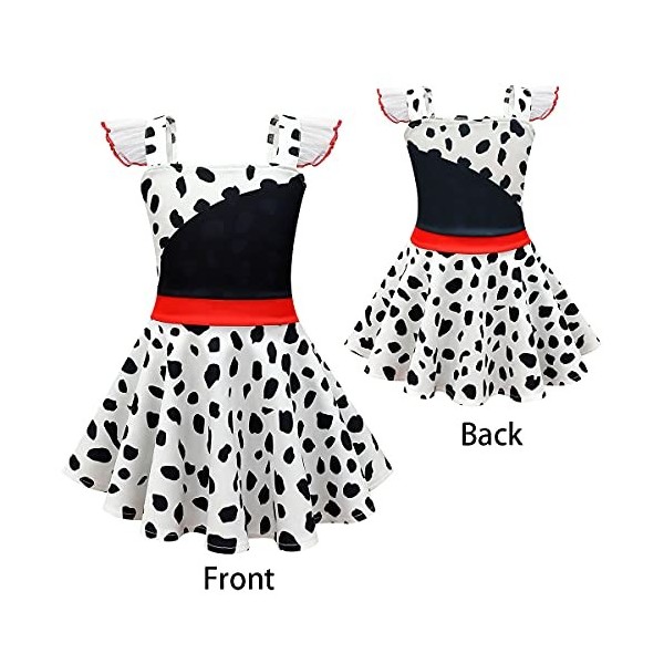 OBEEII Enfant Fille Cruella Robe 101 Dalmatiens Cruella De Vil Déguisement Pour Halloween Cosplay Fête Danniversaire Dress u