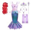 Monissy Robe de Fille à Manches Volantes de Sirène Ariel Sirène Princesse Robe Déguisement Costume Noël Halloween Carnaval Co