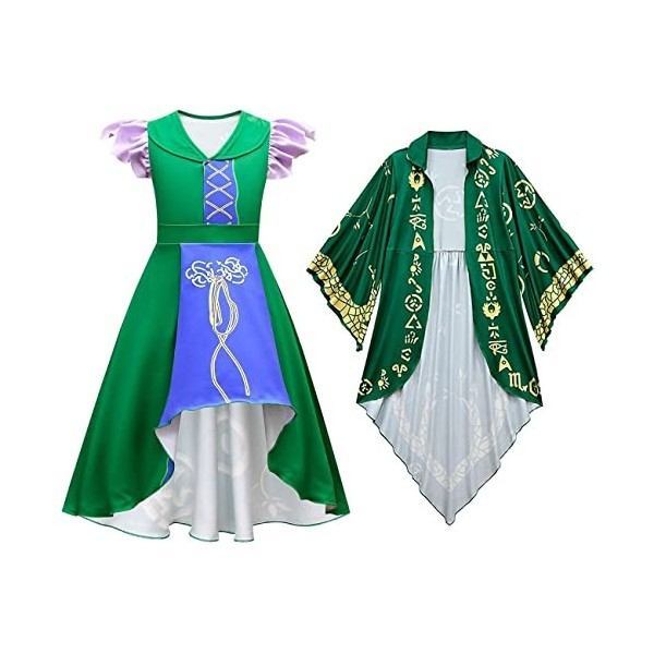 Odizli Costume dHalloween pour enfant fille Hocus Pocus sorcière en velours Robe en tulle + cape Carnaval Cosplay, Winnifred