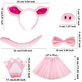SGBETTER 14 pièces Costume de cochon Oreilles de cochon Bandeau Queue de cochon Nez Noeud Papillon Gants Tutu Rose Animal Acc