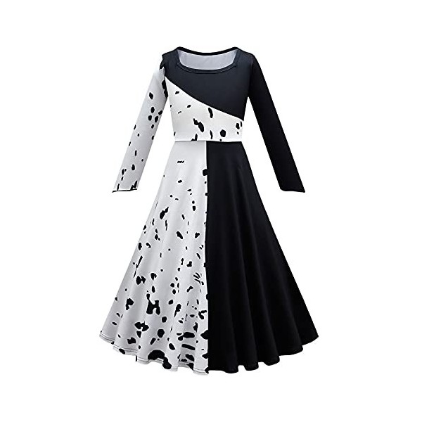 CKCKTZ Cruella Deville Costume de princesse dalmatien noir avec perruque 2021 pour fille, Withe02, 4 ans