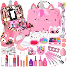 Flybay Maquillage Enfant Jouet Filles, Lavable Malette Maquillage Jouet pour Enfant, Coffret Maquillage Enfant Filles Makeup 