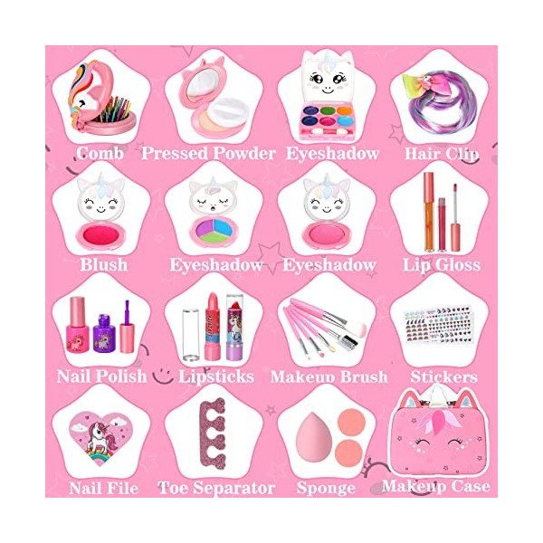 Flybay Maquillage Enfant Jouet Filles, Lavable Malette Maquillage Jouet pour Enfant, Coffret Maquillage Enfant Filles Makeup 