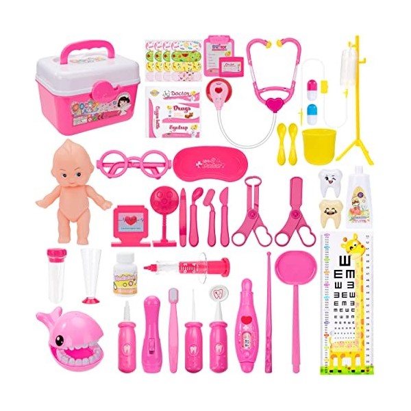 Malette Docteur Enfant Jouet, Valise de Medecin Jouet Dentist Outils Stetoscope Kit Jeu dImitation Médical Cadeau pour Enfan