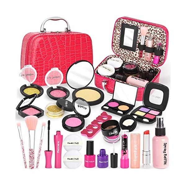 Sanlebi Faux Maquillage Enfant Jouet Filles, 22PCS Malette Maquillage Jouet Ensemble De Maquillage Beauté Cadeau Fille 3 4 5 