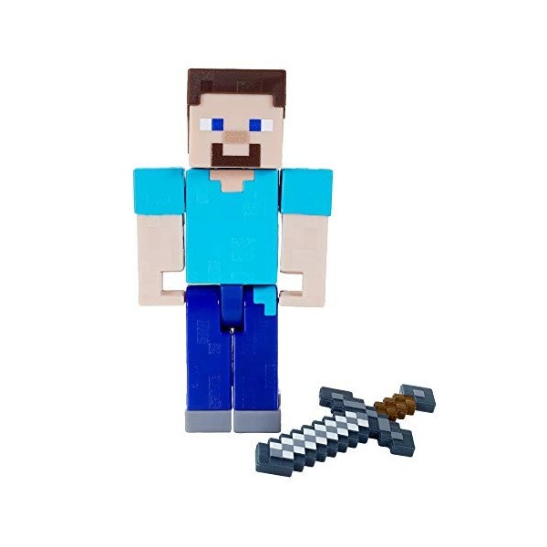 Minecraft Créer-Un-Bloc figurine Steve 8 cm, 2 blocs de carton et 1 accessoire, jouet d’action et d’aventure pour enfant insp
