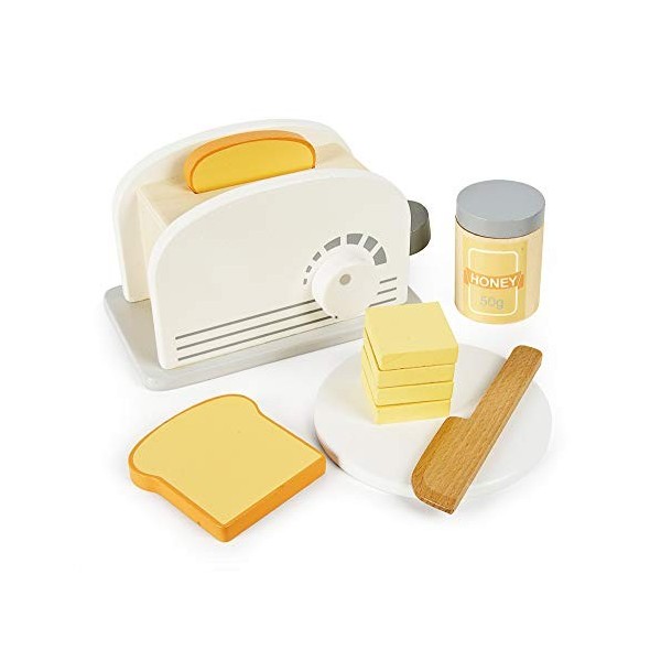 LEOMARK Grille-Pain en Bois - Pastel - Jeu dImitation, Jouets éducatifs avec Pain Et Beurre, du Miel, Accessoires Cuisine, 1